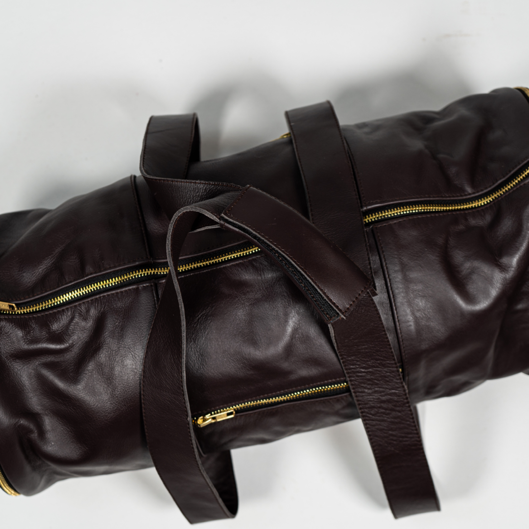 Vintage Barrel Duffle Bag - 100% Leather (Chocolate Brown)