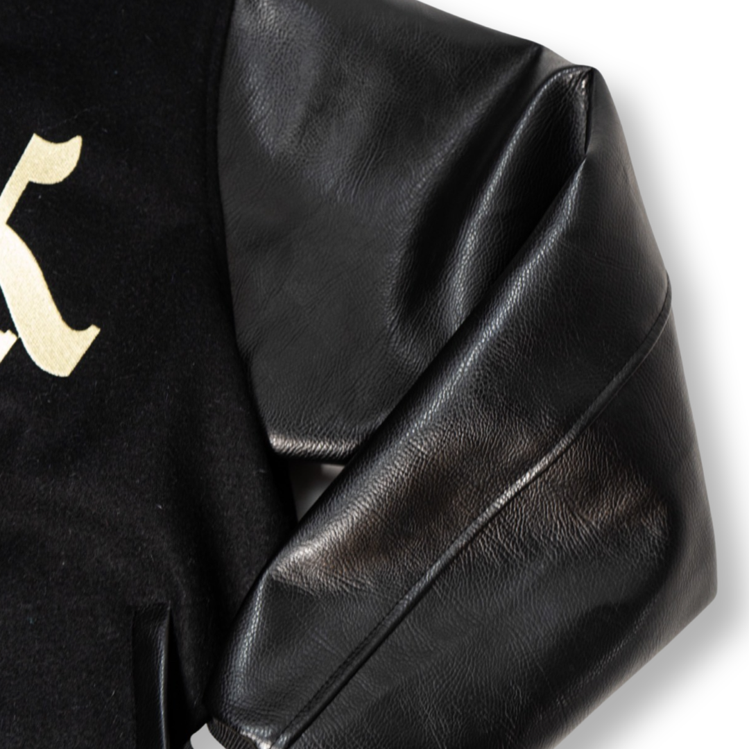 Kilo Varsity Jacket Genuine Leather Sleeves(Black)