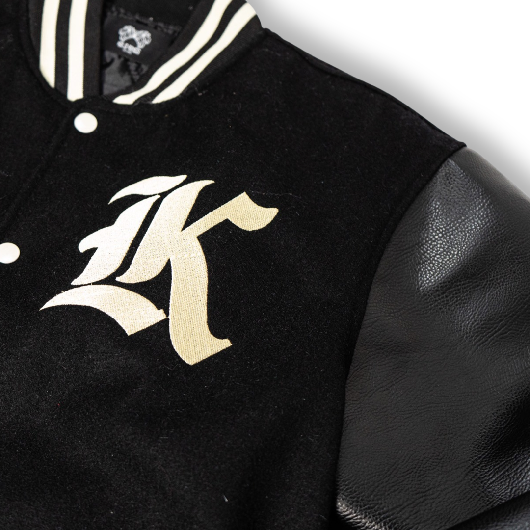 Kilo Varsity Jacket Genuine Leather Sleeves(Black)