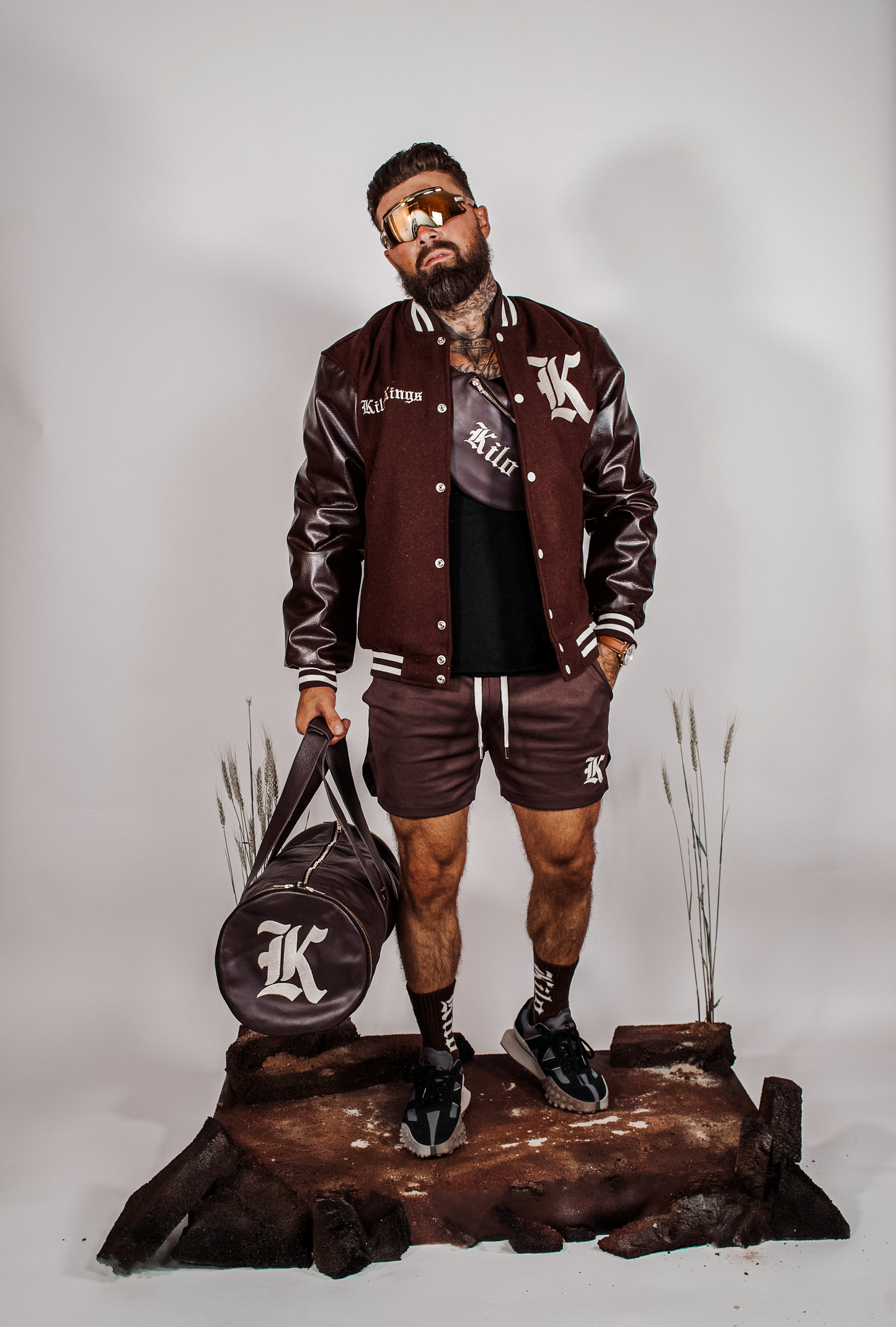 Kilo Varsity Jacket Genuine Leather Sleeves(Chocolate Brown)