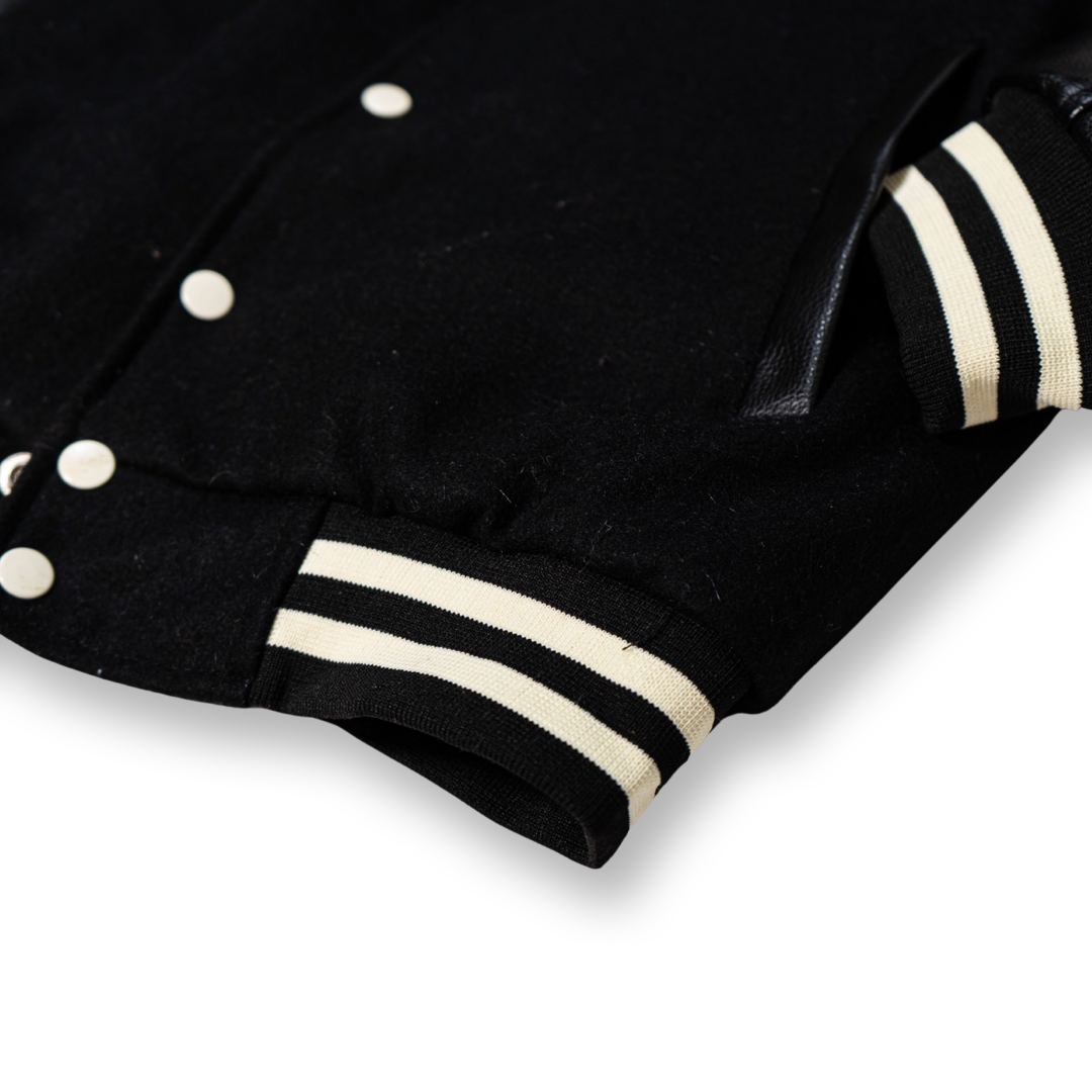 Kilo Varsity Jacket Genuine Leather Sleeves(Black)