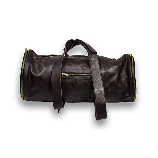 Vintage Barrel Duffle Bag - 100% Leather (Chocolate Brown)